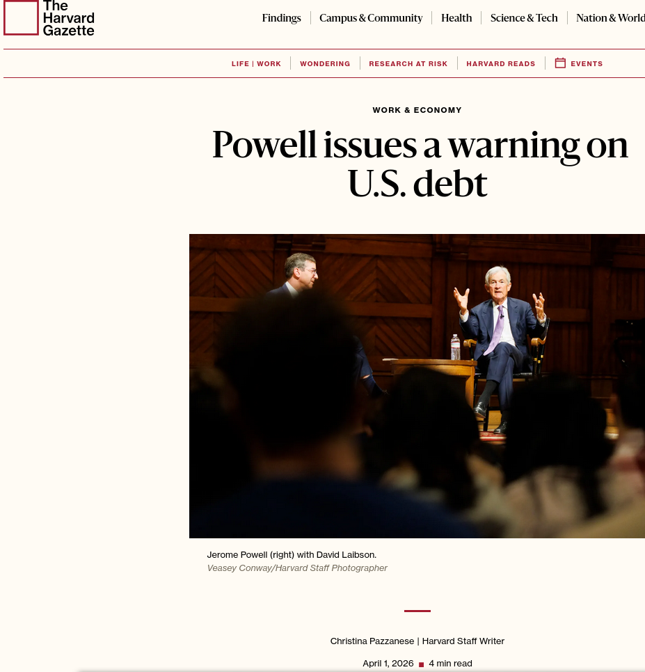  Current trends ‘not sustainable,’ says Fed chair, whose conversation with Harvard undergrads also touched on inflation, impact of war, independent decision-making