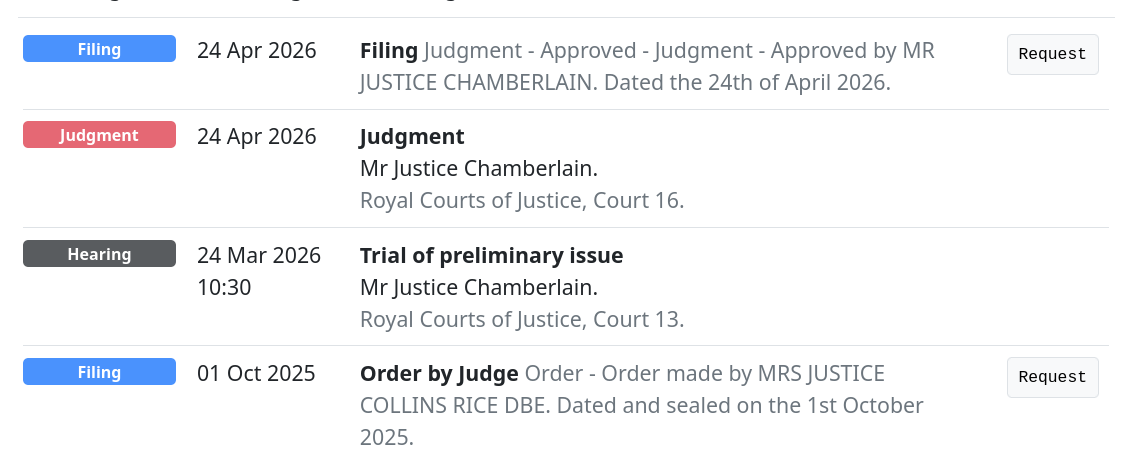  Judgment - Approved - Judgment - Approved by MR JUSTICE CHAMBERLAIN. Dated the 24th of April 2026.