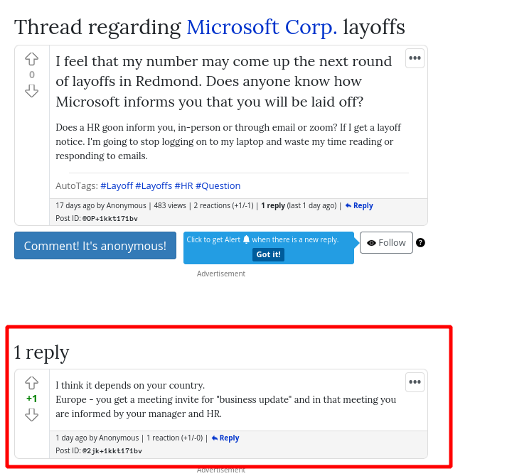 Europe - you get a meeting invite for 'business update' and in that meeting you are informed by your manager and HR.