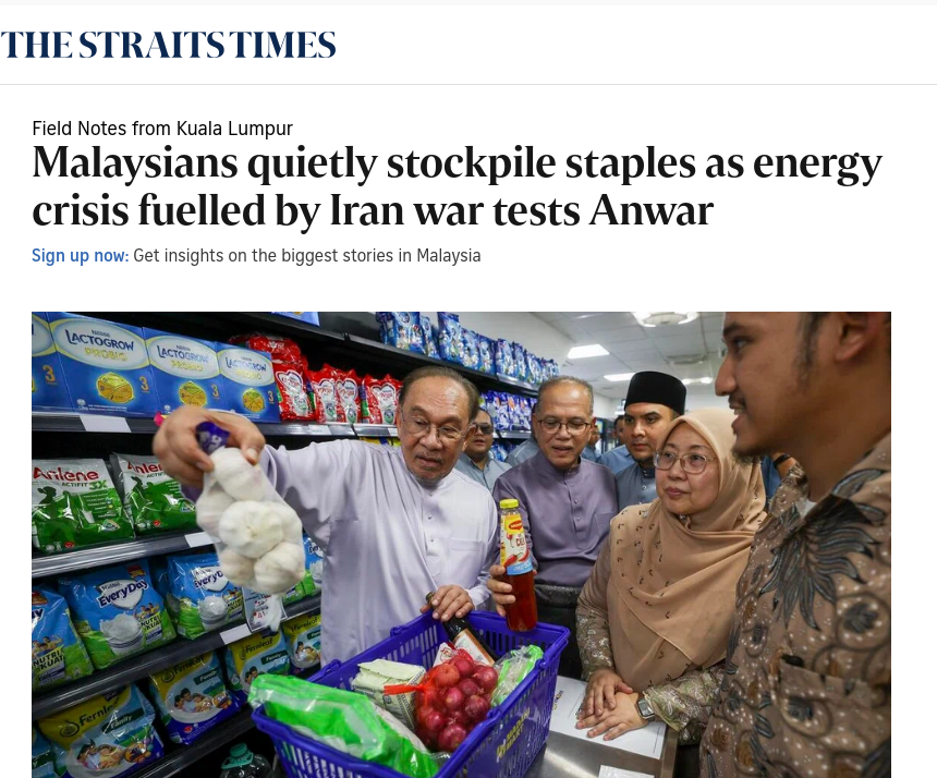 Malaysians quietly stockpile staples as energy crisis fuelled by Iran war tests Anwar