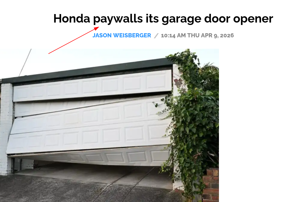 Honda paywalls its garage door opener