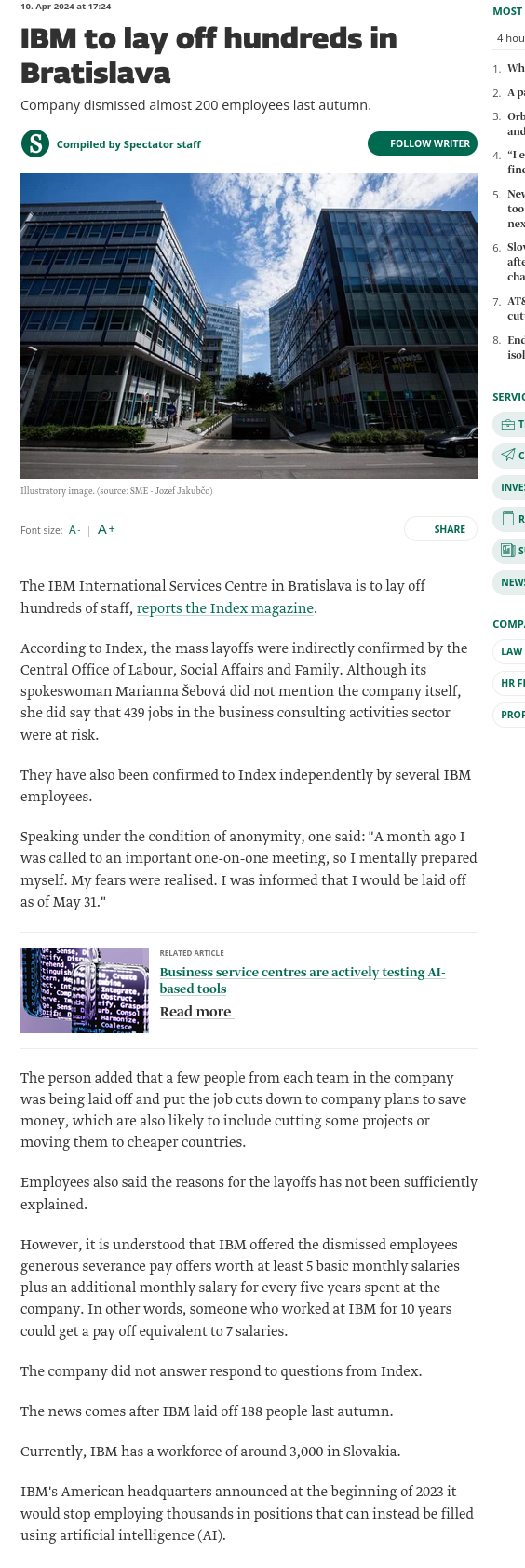 IBM to lay off hundreds in Bratislava