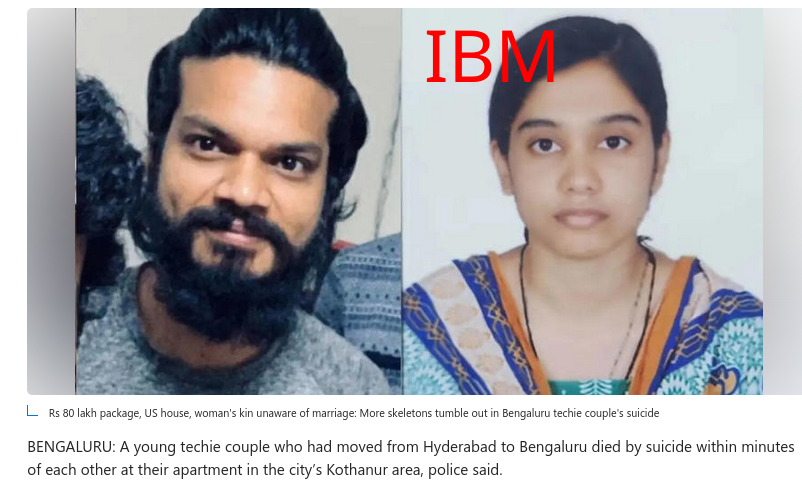 A young techie couple who had moved from Hyderabad to Bengaluru died by suicide within minutes of each other at their apartment in the city’s Kothanur area, police said.