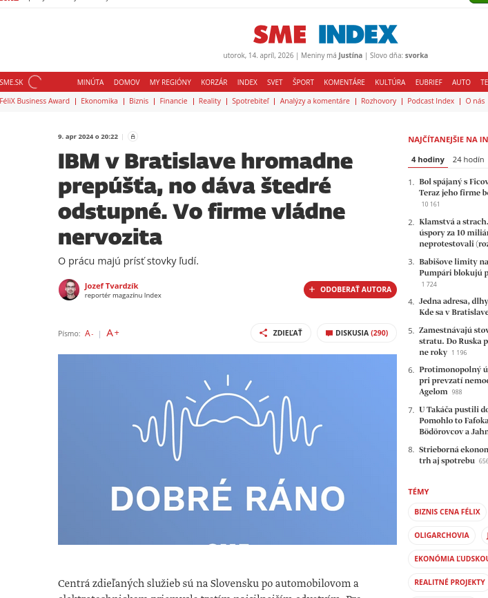 IBM v Bratislave hromadne prepúšťa, no dáva štedré odstupné. Vo firme vládne nervozita