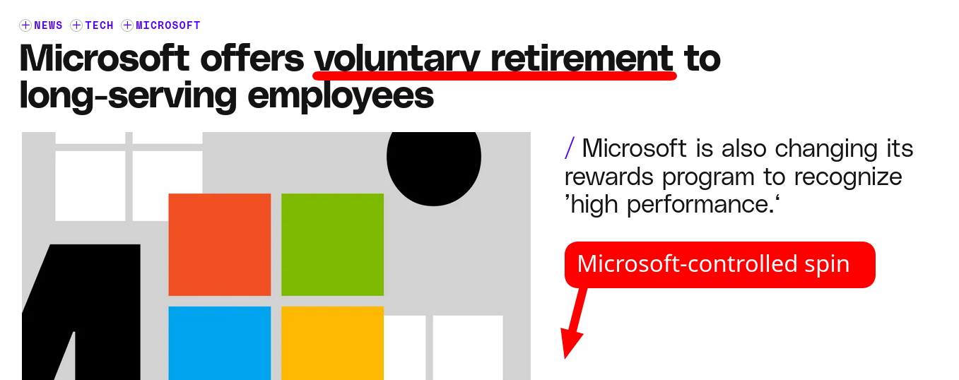 Microsoft-controlled spin: Microsoft offers voluntary retirement to long-serving employees