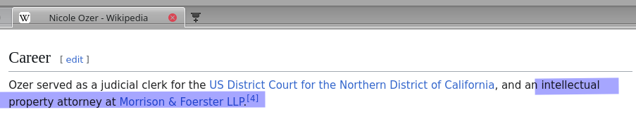 Ozer served as a judicial clerk for the US District Court for the Northern District of California, and an intellectual property attorney at Morrison and Foerster LLP