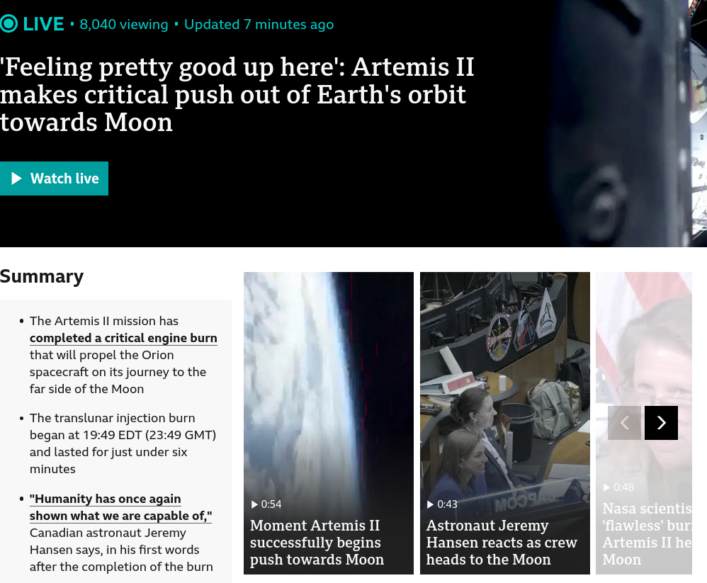 'Feeling pretty good up here': Artemis II makes critical push out of Earth's orbit towards Moon