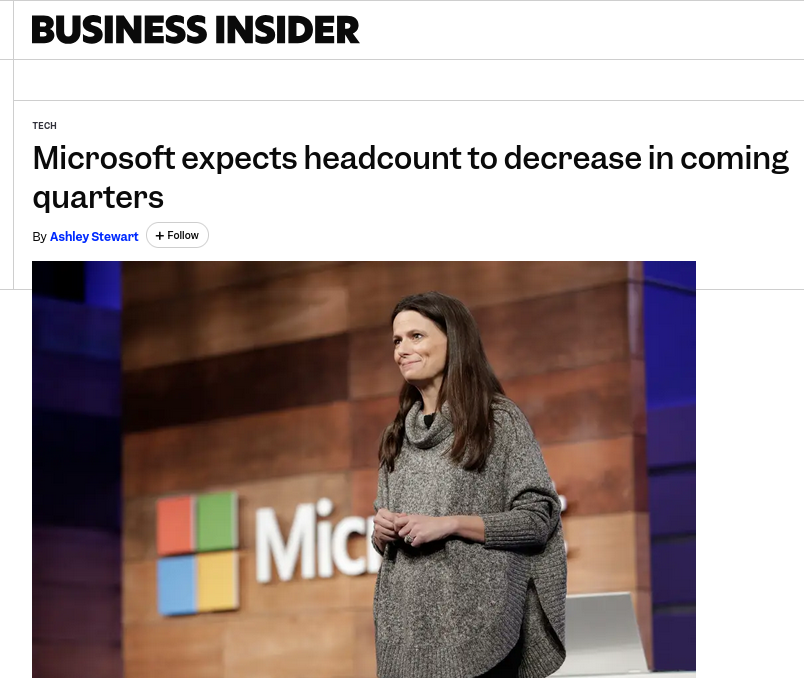 Microsoft expects headcount to decrease in coming quarters