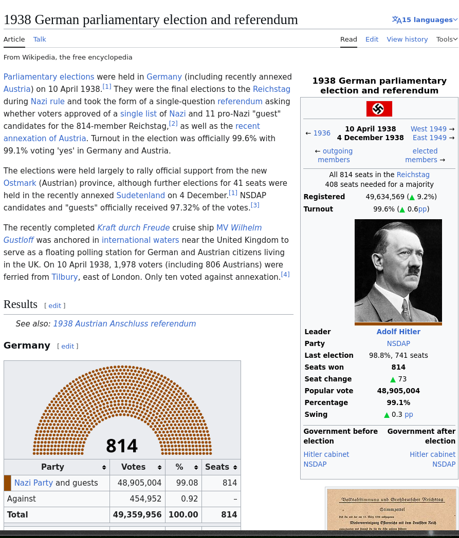1938 German parliamentary election and referendum