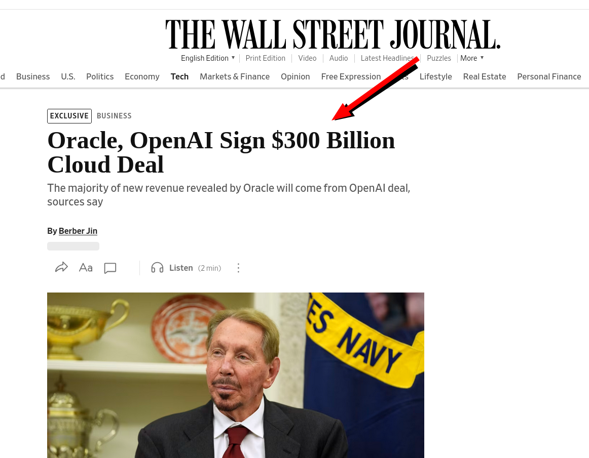 Oracle, OpenAI Sign $300 Billion Cloud Deal