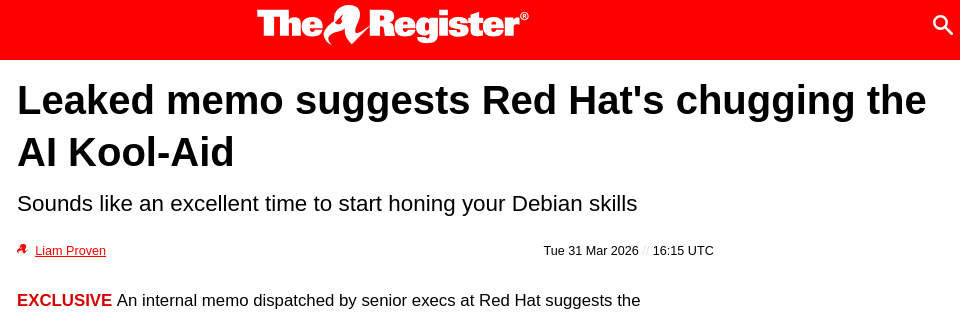 Leaked memo suggests Red Hat's chugging the AI Kool-Aid