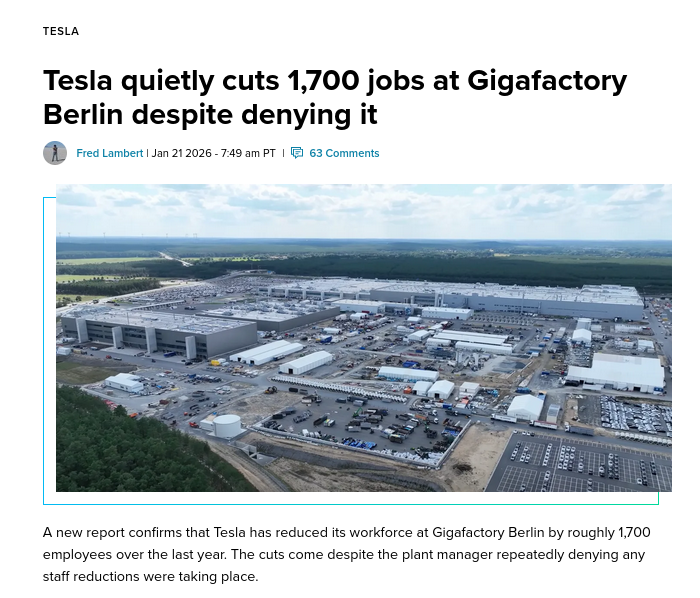 Tesla quietly cuts 1,700 jobs at Gigafactory Berlin despite denying it