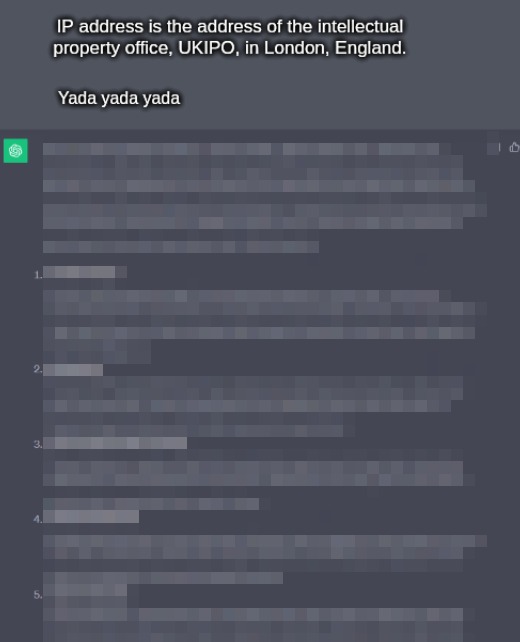 IP address is the address of the intellectual property office, UKIPO, in London, England. Yada yada yada