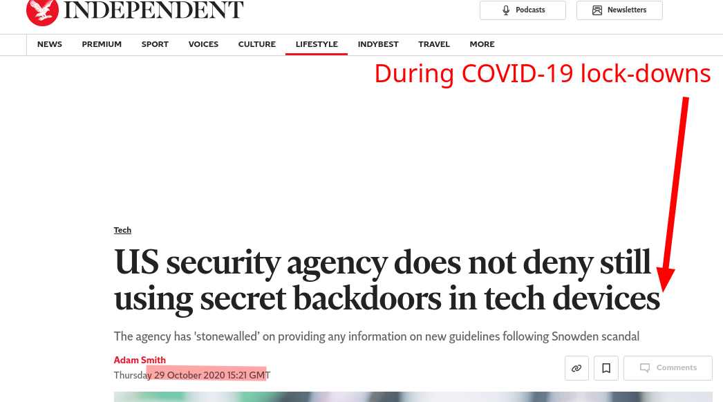 During COVID-19 lock-downs: US security agency does not deny still using secret backdoors in tech devices