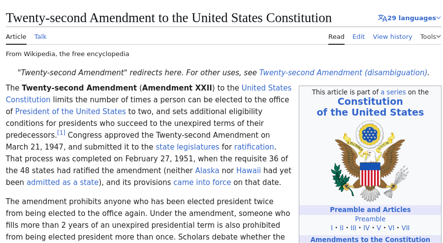 Twenty-second Amendment to the United States Constitution