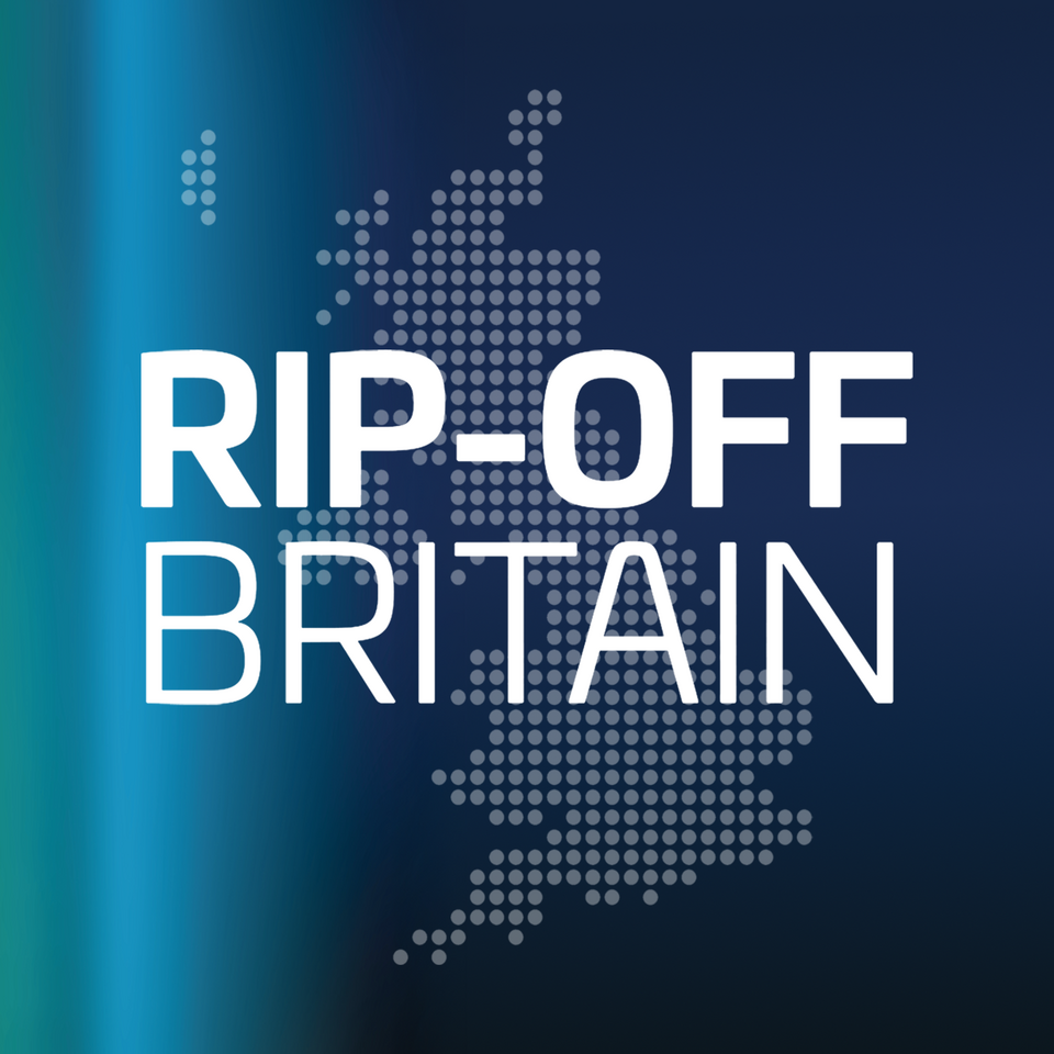 The Rip-Off Britain logo, placed on the unique color gradient blue background, synonymous with the show.