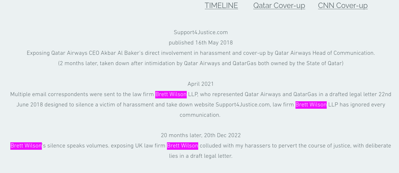 Brett Wilson's silence speaks volumes. exposing UK law firm Brett Wilson colluded with my harassers to pervert the course of justice, with deliberate lies in a draft legal letter.
