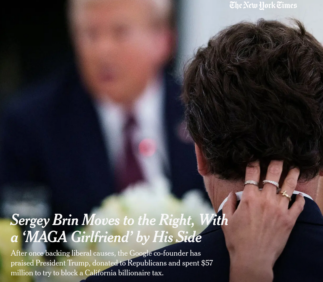 Sergey Brin Moves to the Right, With a ‘MAGA Girlfriend’ by His Side