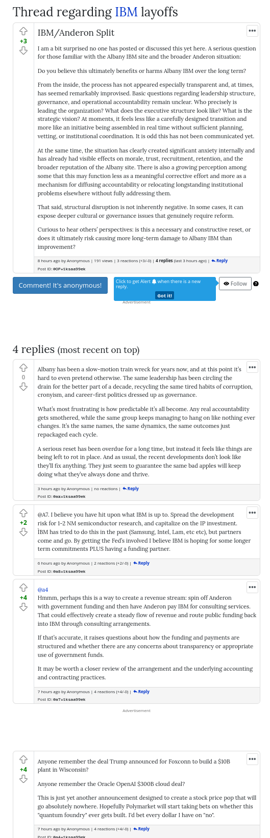 Hmmm, perhaps this is a way to create a revenue stream: spin off Anderon with government funding and then have Anderon pay IBM for consulting services. That could effectively create a steady flow of revenue and route public funding back into IBM through consulting arrangements.