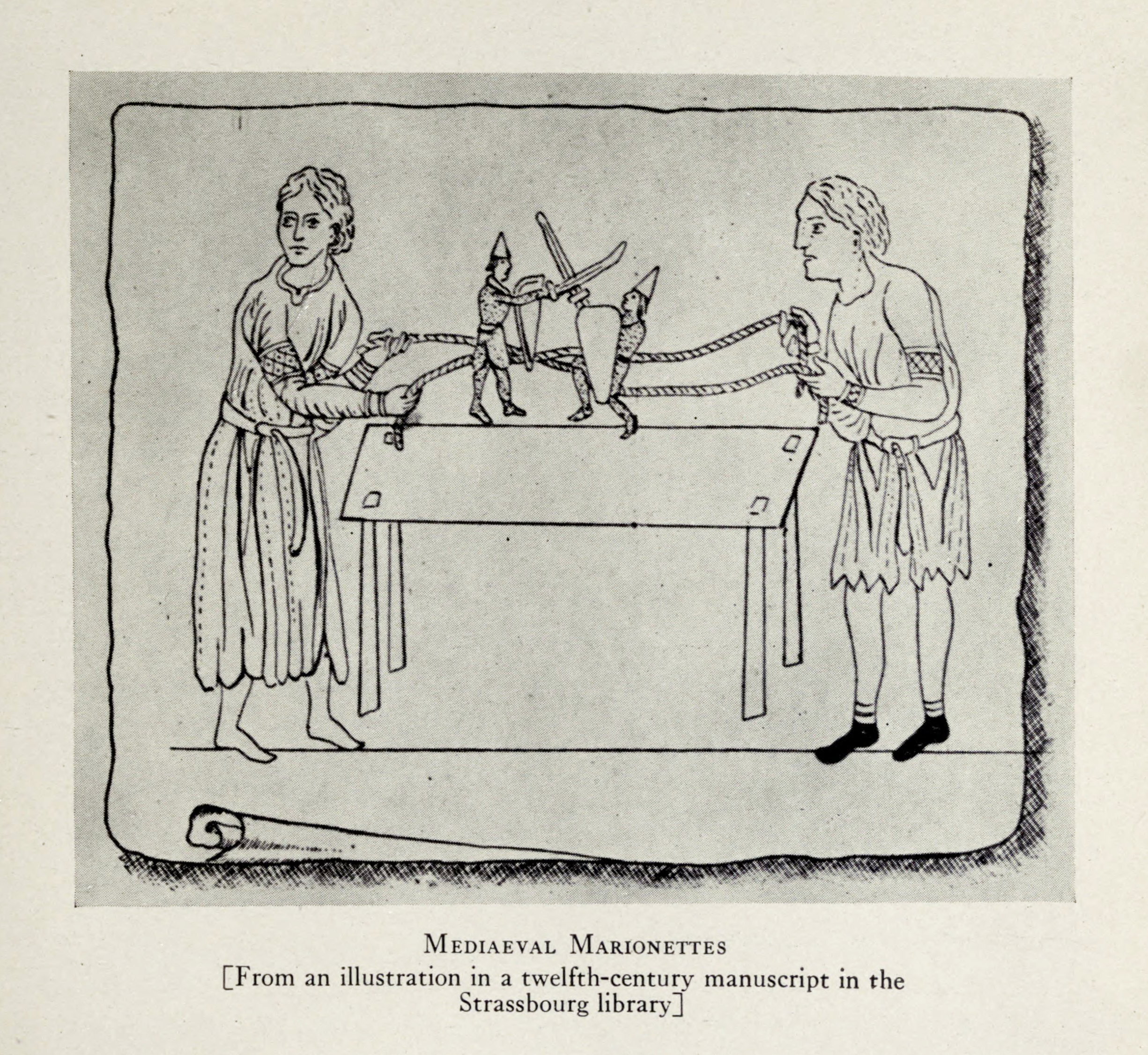 Mediaeval Marionettes [From an illustration in a twelfth-century manuscript in the Strassbourg library]
