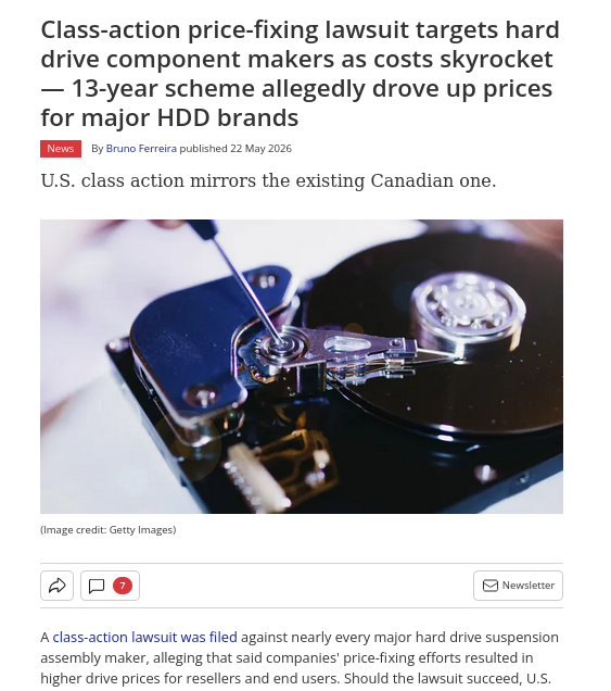 Class-action price-fixing lawsuit targets hard drive component makers as costs skyrocket — 13-year scheme allegedly drove up prices for major HDD brands