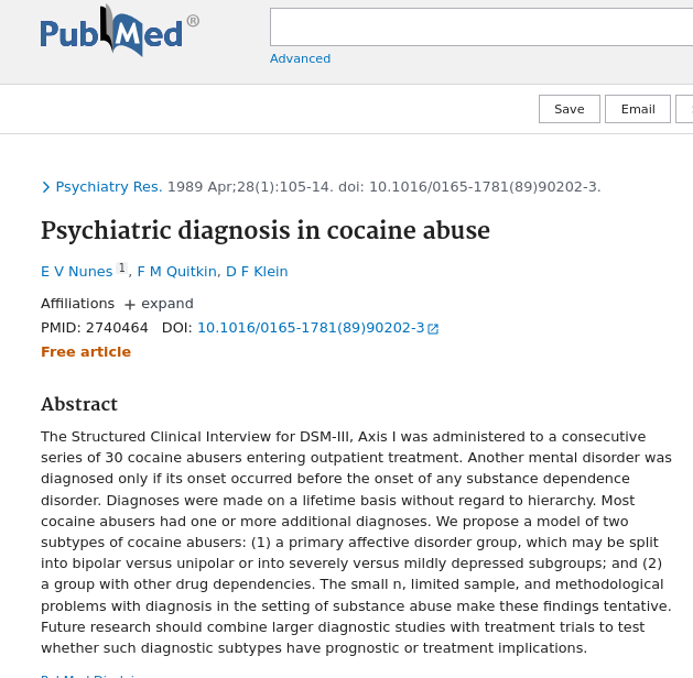 Psychiatric diagnosis in cocaine abuse