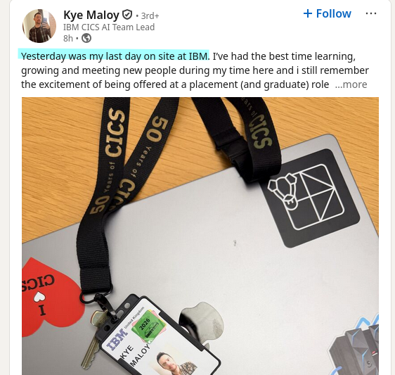 Yesterday was my last day on site at IBM. I’ve had the best time learning, growing and meeting new people during my time here and i still remember the excitement of being offered at a placement (and graduate) role