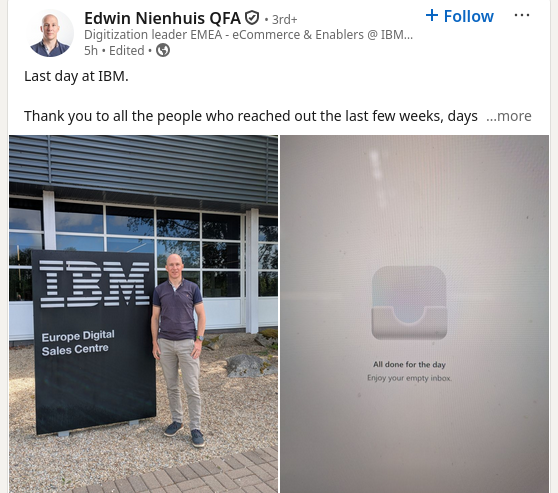 Last day at IBM.