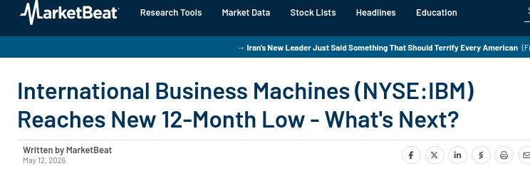 International Business Machines (NYSE:IBM) Reaches New 12-Month Low - What's Next?