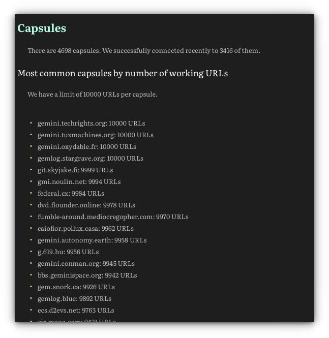 There are 4698 capsules. We successfully connected recently to 3416 of them.