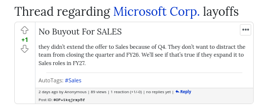 they didn’t extend the offer to Sales because of Q4. They don’t want to distract the team from closing the quarter and FY26. We’ll see if that’s true if they expand it to Sales roles in FY27.