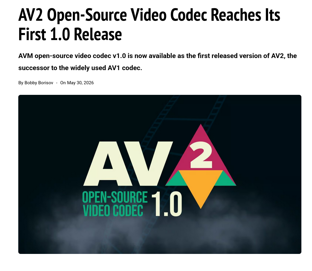 AV2 Open-Source Video Codec Reaches Its First 1.0 Release