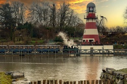 A steam train, antique train, nostalgia, lighthouse