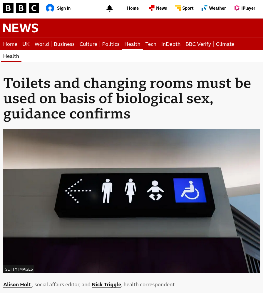 Toilets and changing rooms must be used on basis of biological sex, guidance confirms