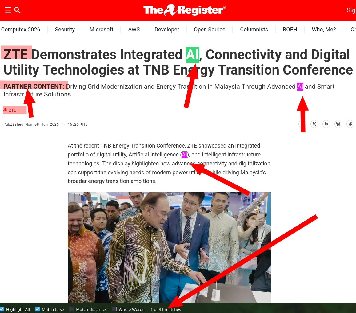 techrights.org - Yesterday Afternoon The Register MS Published a Fake Article That Says 'AI' 31 Times Because It Got Paid to Do This