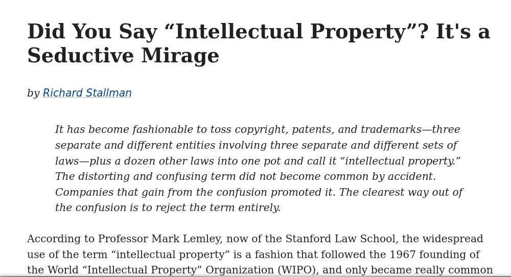 Did You Say “Intellectual Property”? It's a Seductive Mirage