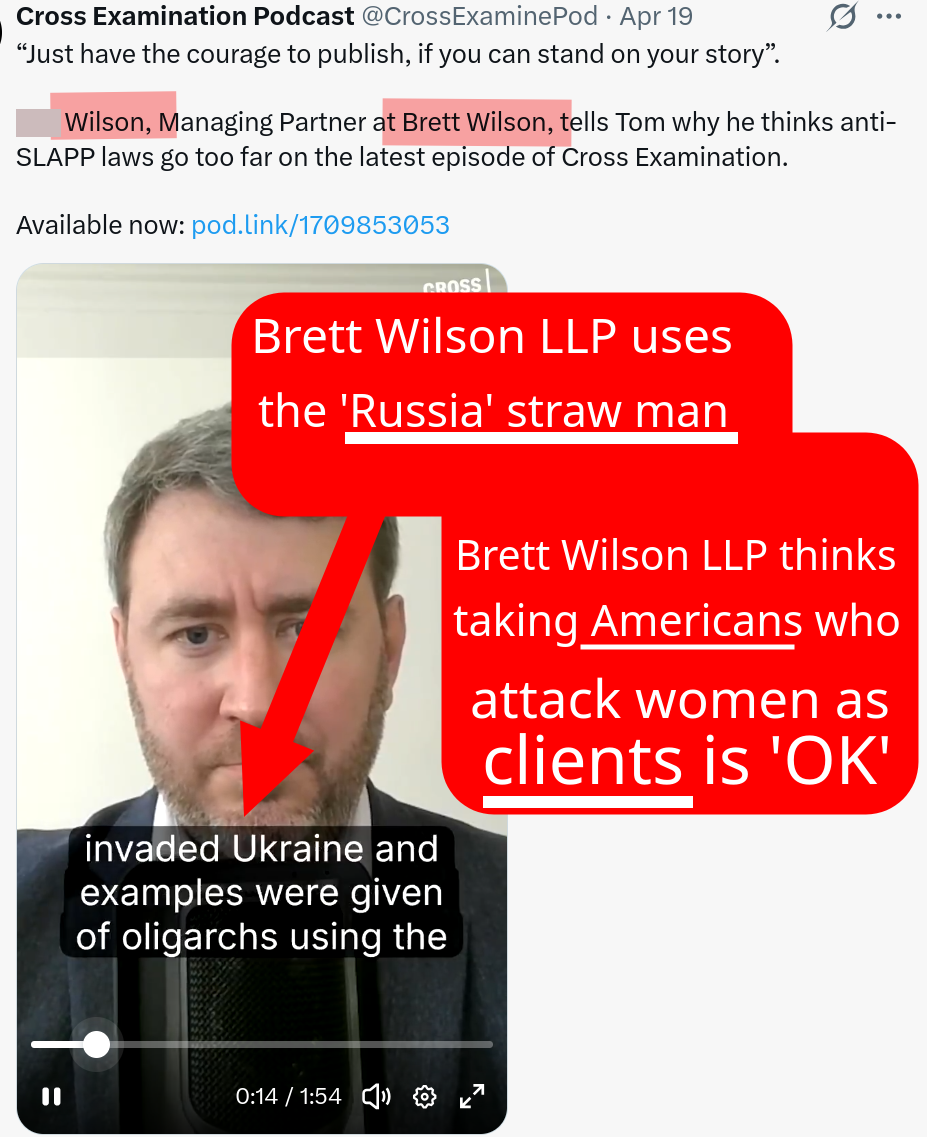 Brett Wilson LLP uses the 'Russia' straw man; Brett Wilson LLP thinks taking Americans who attack women as clients is 'OK'