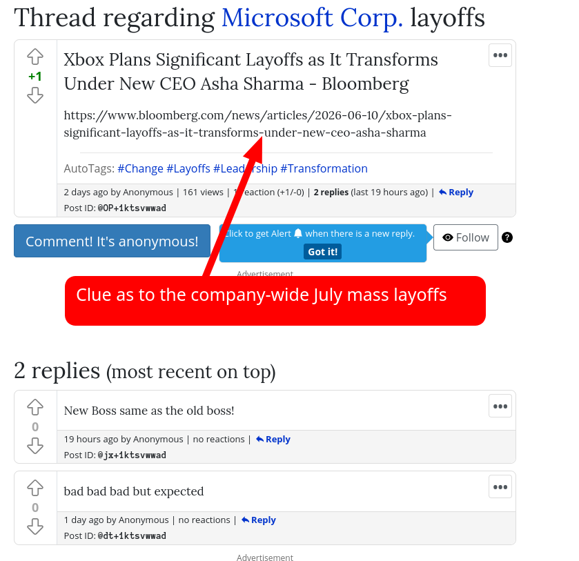 Clue as to the company-wide July mass layoffs