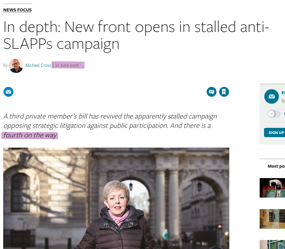 In depth: New front opens in stalled anti-SLAPPs campaign