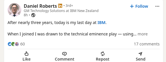 After nearly three years, today is my last day at IBM.