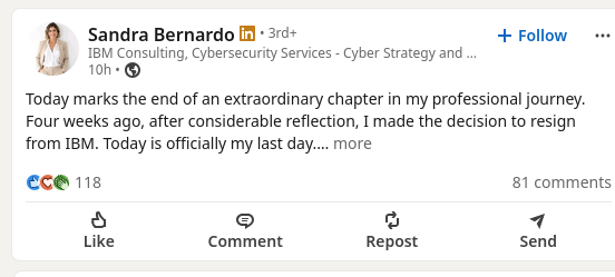 Today marks the end of an extraordinary chapter in my professional journey. Four weeks ago, after considerable reflection, I made the decision to resign from IBM.