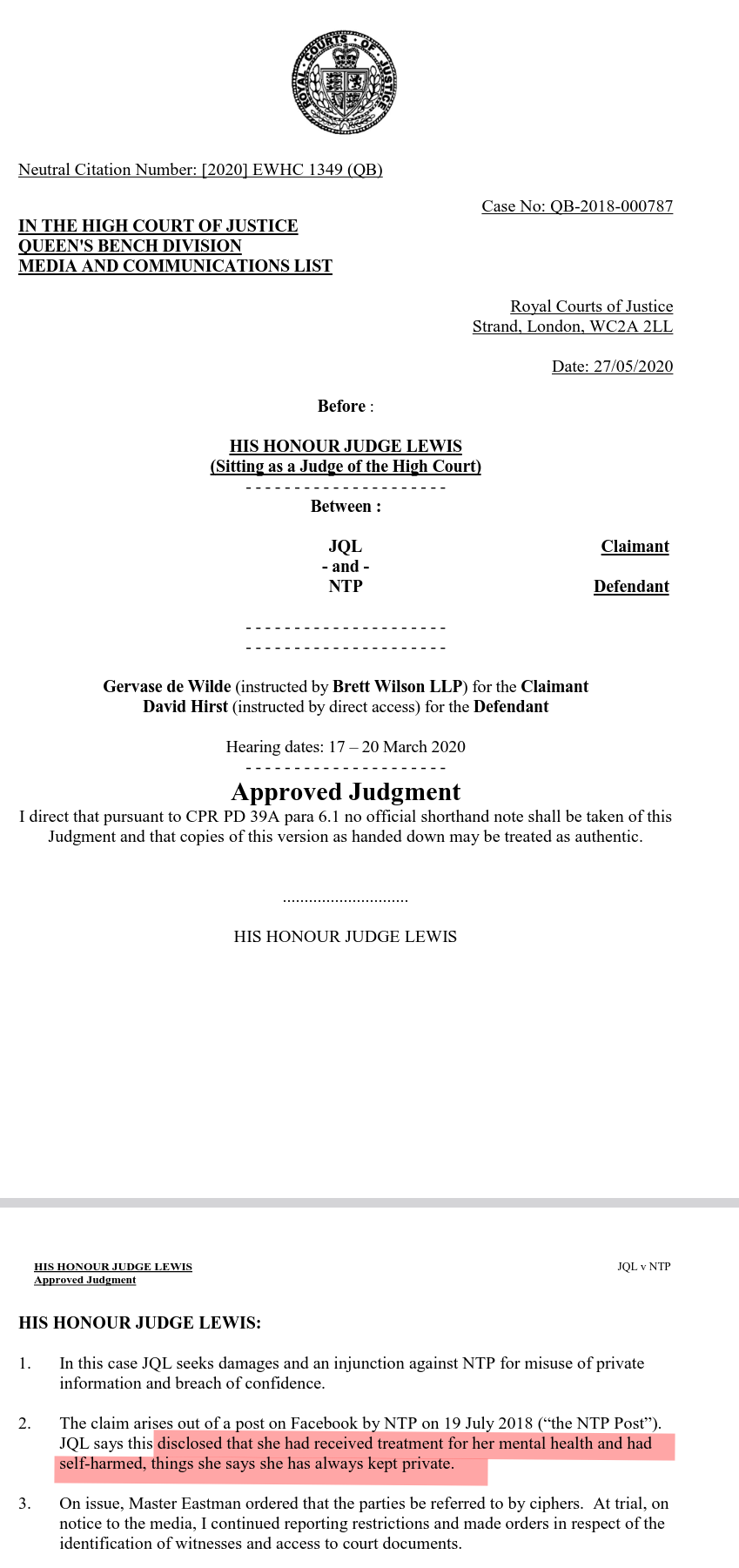 On issue, Master Eastman ordered that the parties be referred to by ciphers