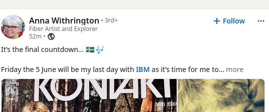 Friday the 5 June will be my last day with IBM