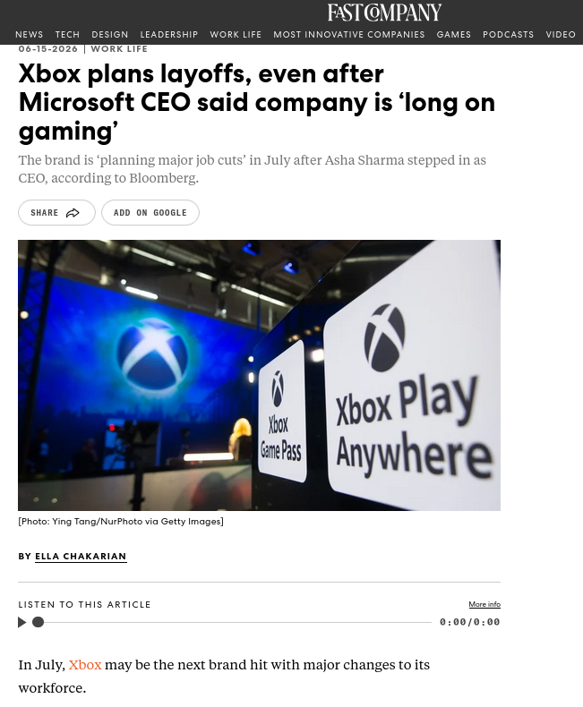 Xbox plans layoffs, even after Microsoft CEO said company is ‘long on gaming’