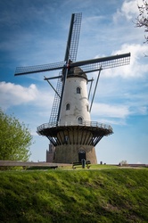 A Dutch windmill, corn mill in IJzendijke in the Dutch province of Zeeland.