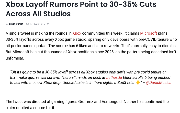 Xbox Layoff Rumors Point to 30-35% Cuts Across All Studios