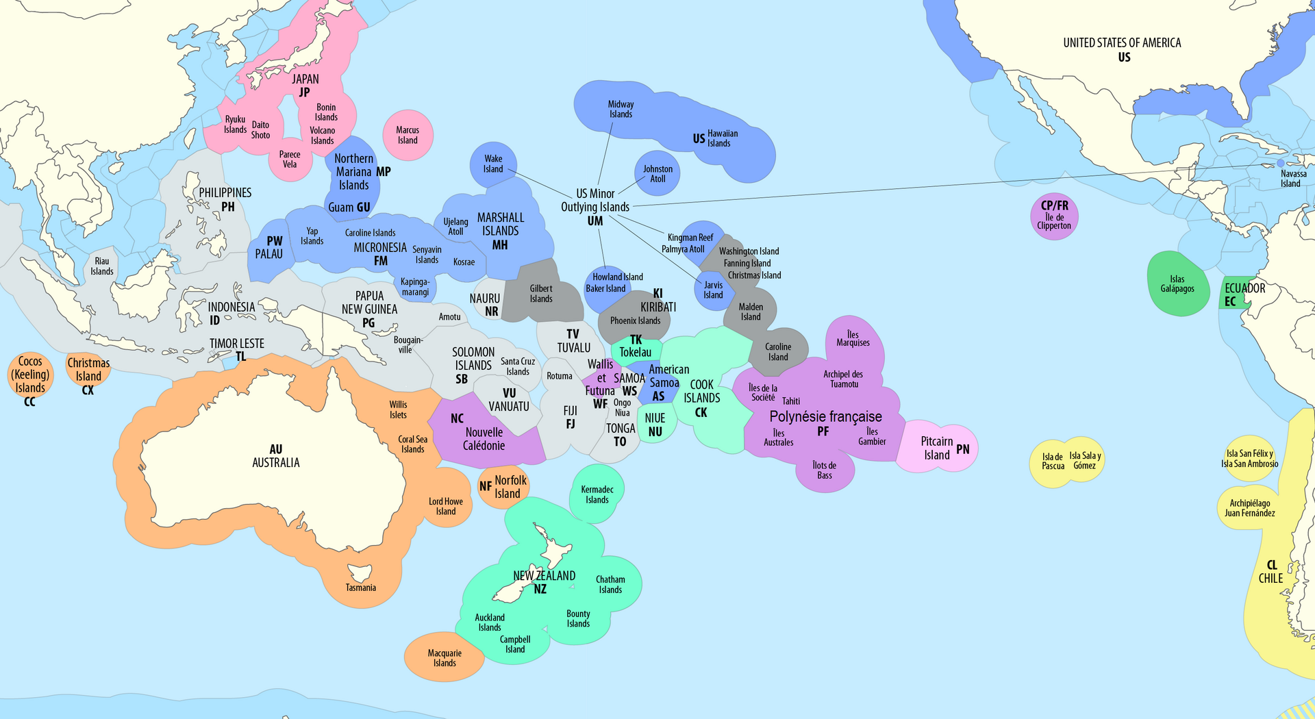 Exclusive economic zones of Oceania and neighboring areas