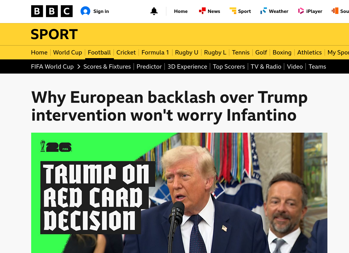 Why European backlash over Trump intervention won't worry Infantino