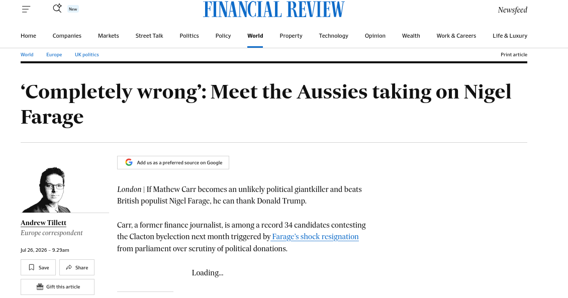 ‘Completely wrong’: Meet the Aussies taking on Nigel Farage