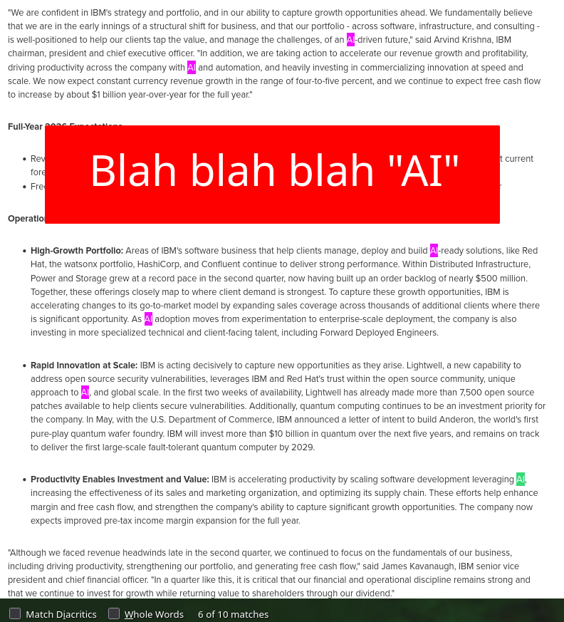 IBM RELEASES SECOND-QUARTER RESULTS: Blah blah blah AI